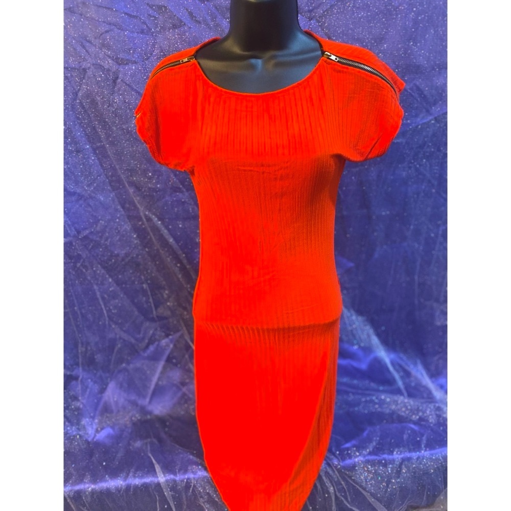 Fire Orange dress w/ gold zipper shoulders